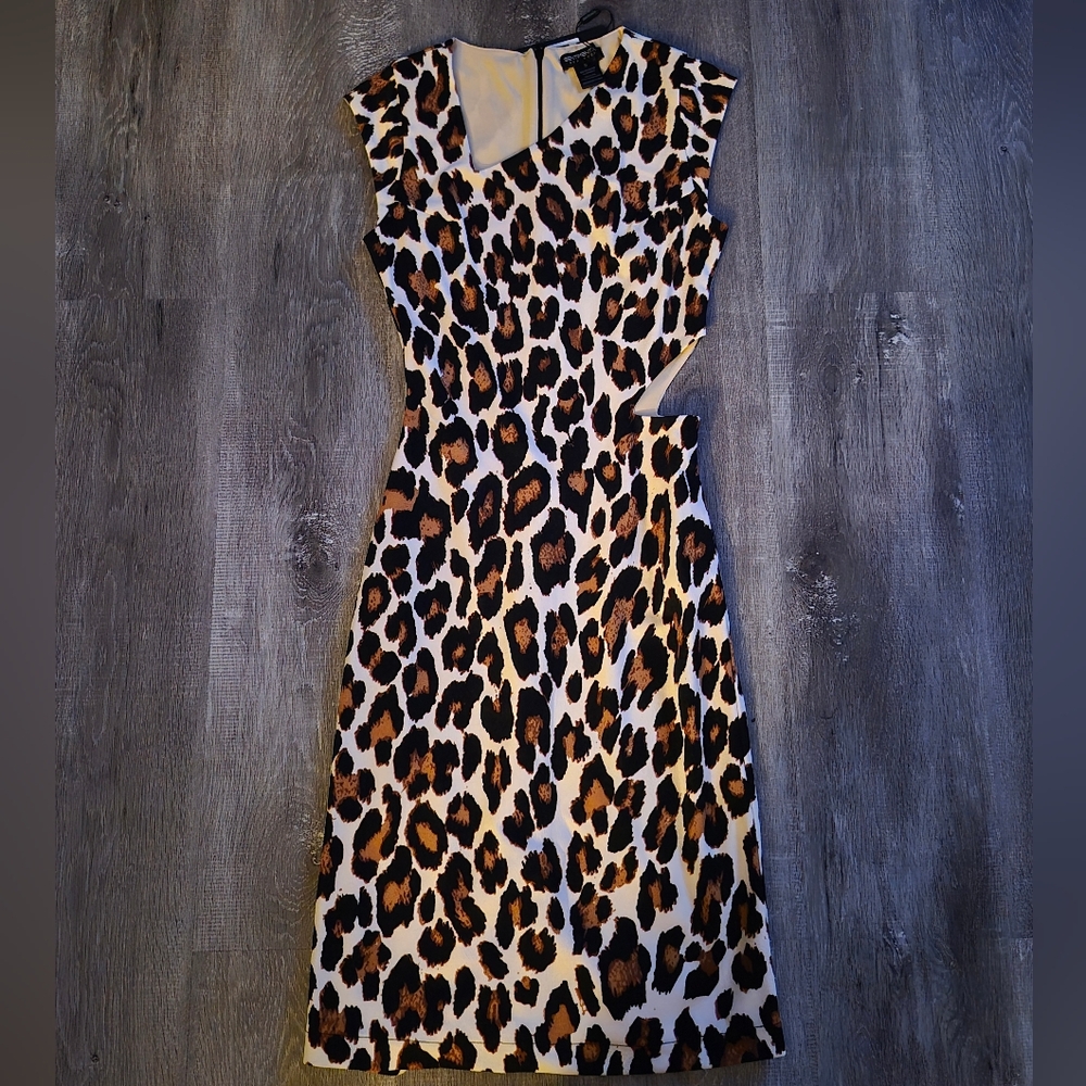 Asymmetrical Leopard Print Dress with Side Cut Out